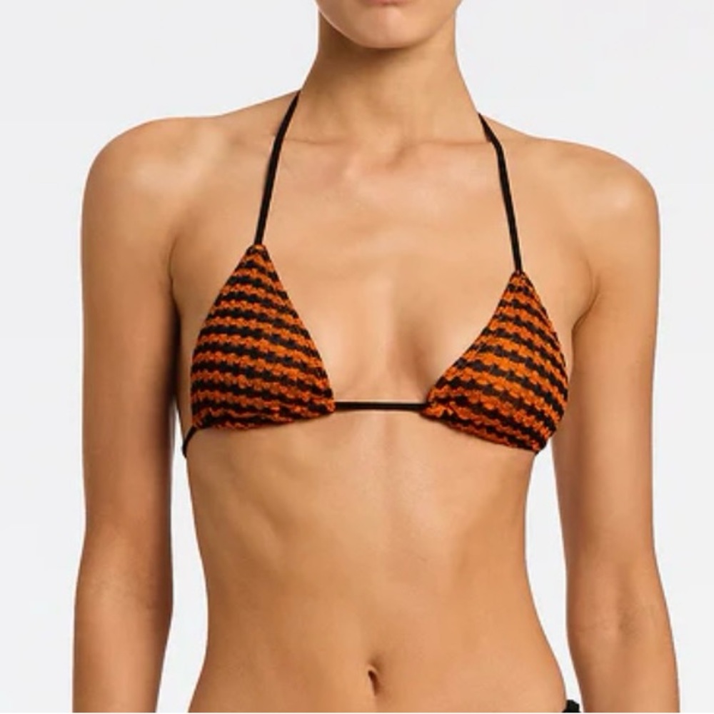 Orange and Black Striped Bikini Top